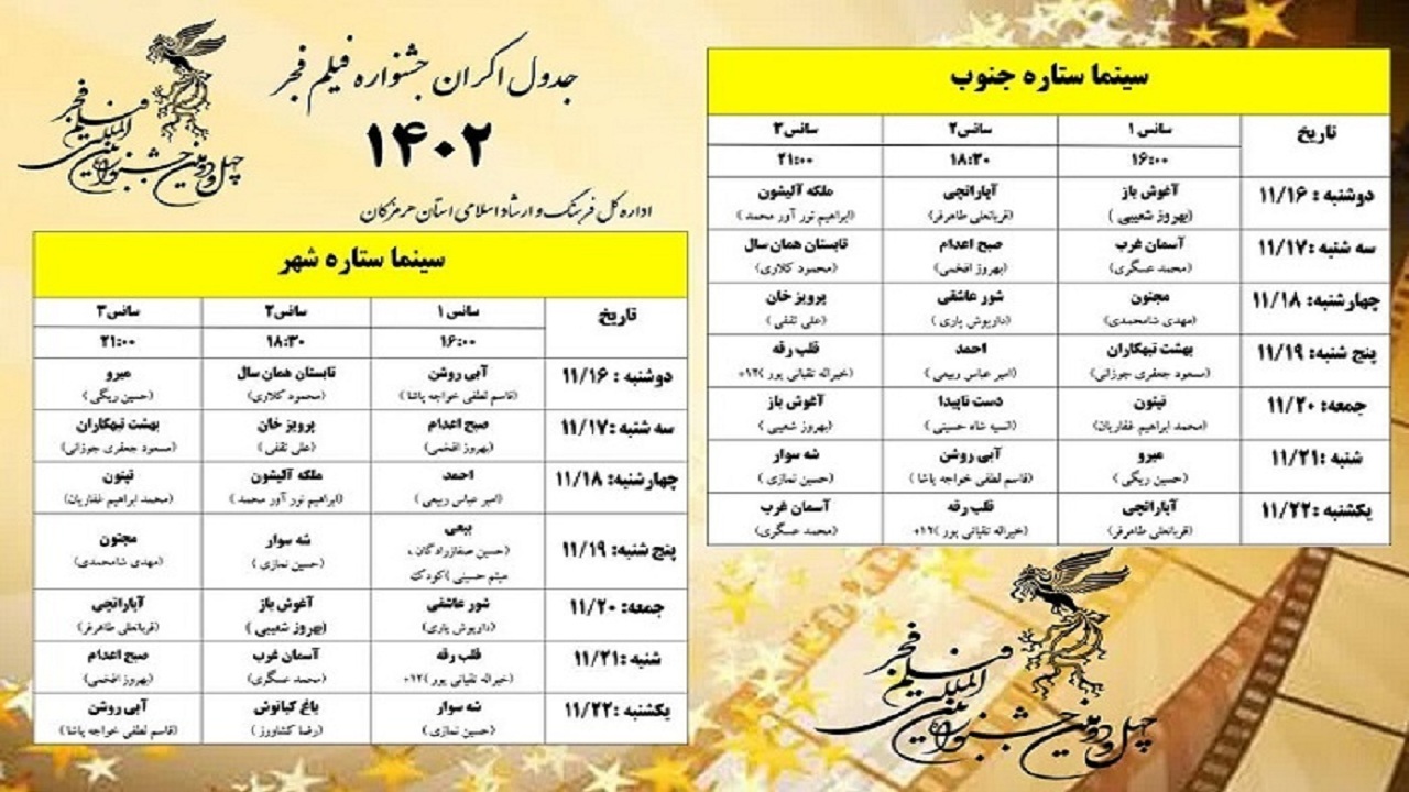 نمایش فیلم‌های دومین روز جشنواره فیلم فجر در بندرعباس